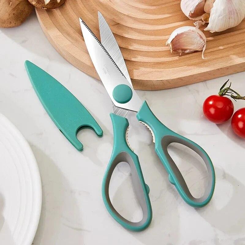 Stainless Steel Household Kitchen Scissors Dual Color Plastic Handle Multi Purpose Vegetable and Food Cutting Kitchen Tools