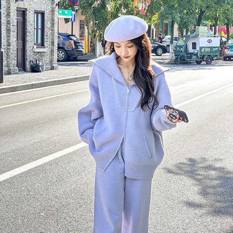 

2023 Autumn/Winter Fashionable Knitted Sweater and Wide-Leg Pants Two-Piece Set M (recommended 50-60 kg)