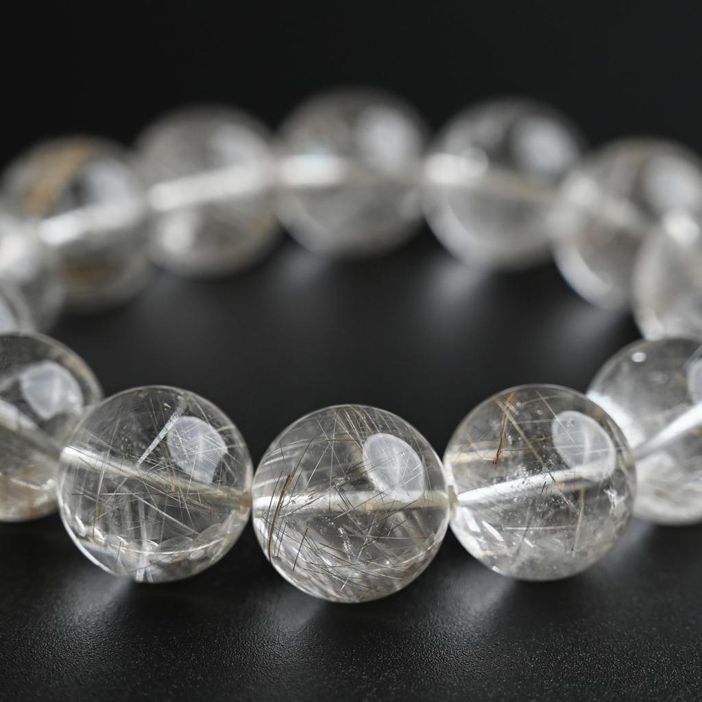 Eigado Silver Rutilated Quartz 17mm 19cm Wrist Limited Natural Power Prayer Good Luck Feng Shui Bracelet, Stone, Circumference, One-of-a-Kind,