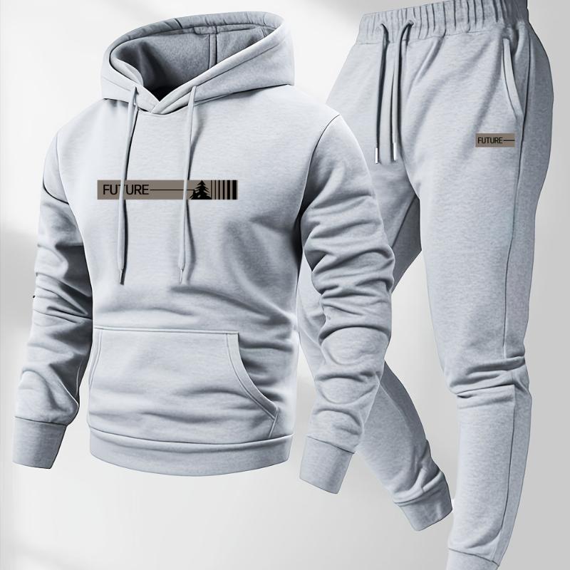Men'S Two-Piece Set, Casual Round Neck Long Sleeve Hooded Sweatshirt and Sweatpants Set, Suitable for Winter and Autumn, Sportswear Set