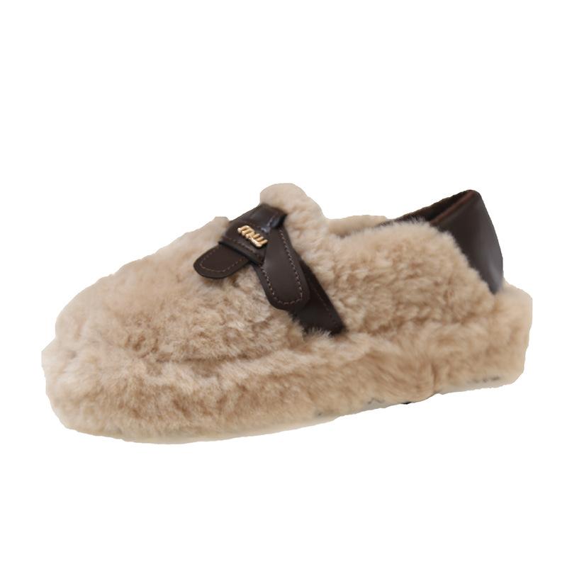 thick-soled fluffy shoes for women's outer wear 2025 autumn and winter new versatile one-pedal Doudou shoes velvet loafers cotton shoes