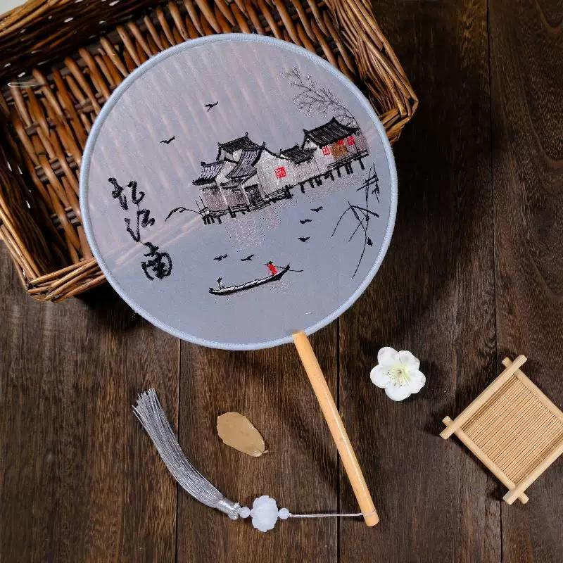 Ancient Style Round Fan, Chinese Style Suzhou Embroidery, Double-Sided Embroidery, Pink Fairy Fan, Embroidery Craft Fan, Dance Fan, Hanfu Round Fan