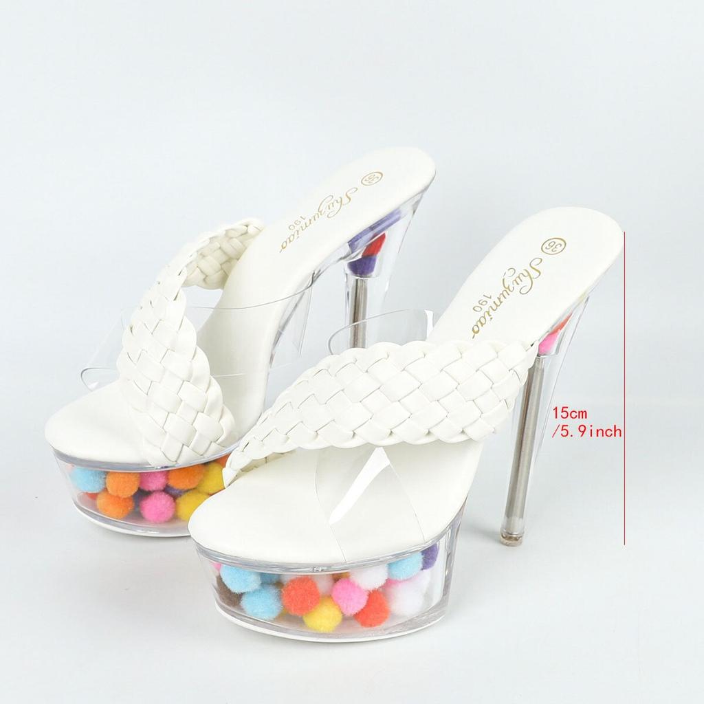 15CM Ultra-high Heels Thin Heel Waterproof Platform Slippers Transparent Crystal  Wedding Shoes  Banquet Shoes LFD-190-A50