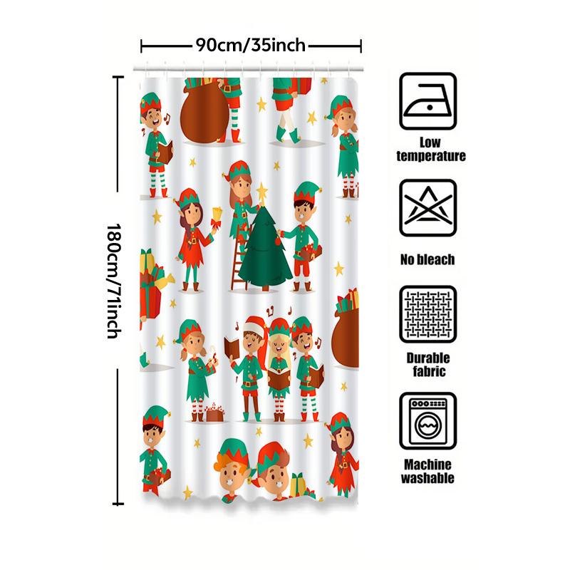 Tu Shower Curtain Christmas Holiday Festive Holiday Decorations Winter Themed Bathroom Decor Waterproof Fabric Xmas Pattern Home