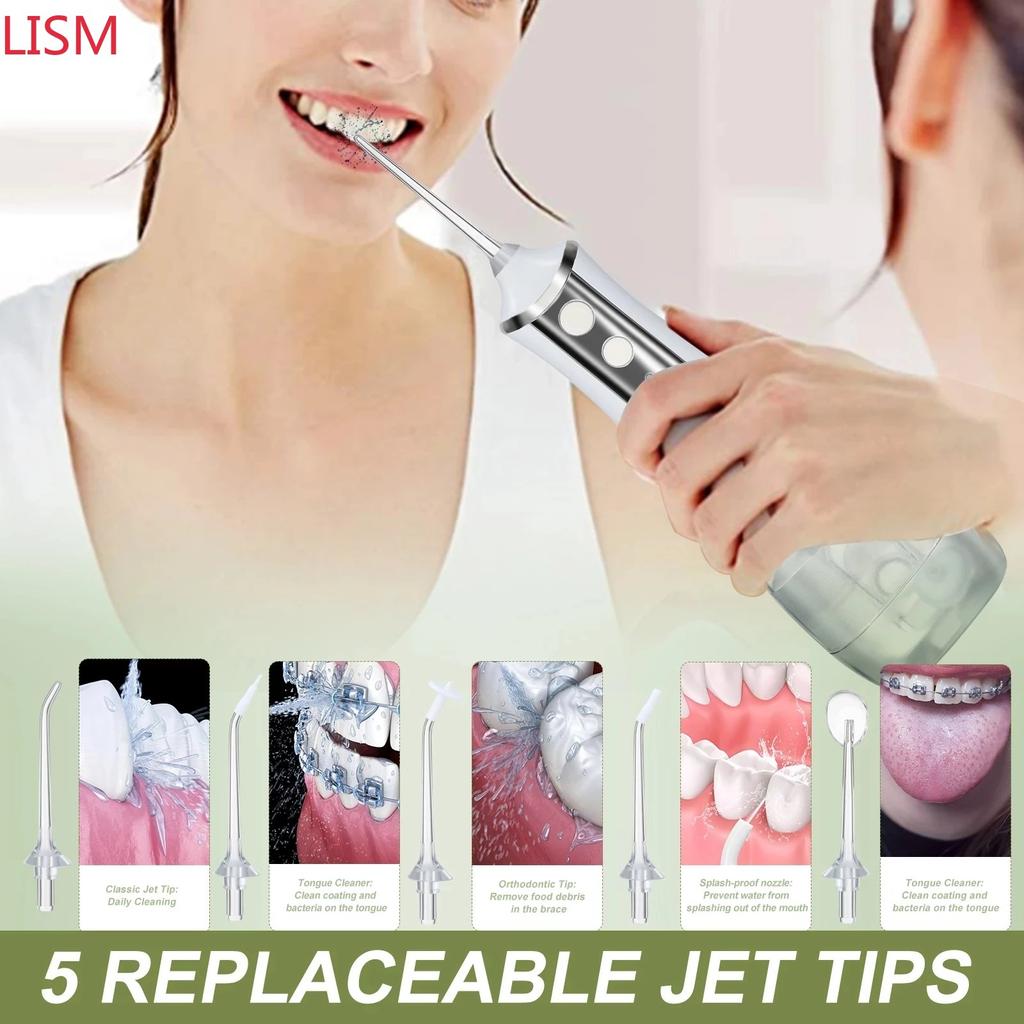 Portable Oral Irrigator Water Flosser Dental Water Jet Tools Pick Cleaning Teeth 350ML 5 Nozzles Mouth Washing MachineFloss