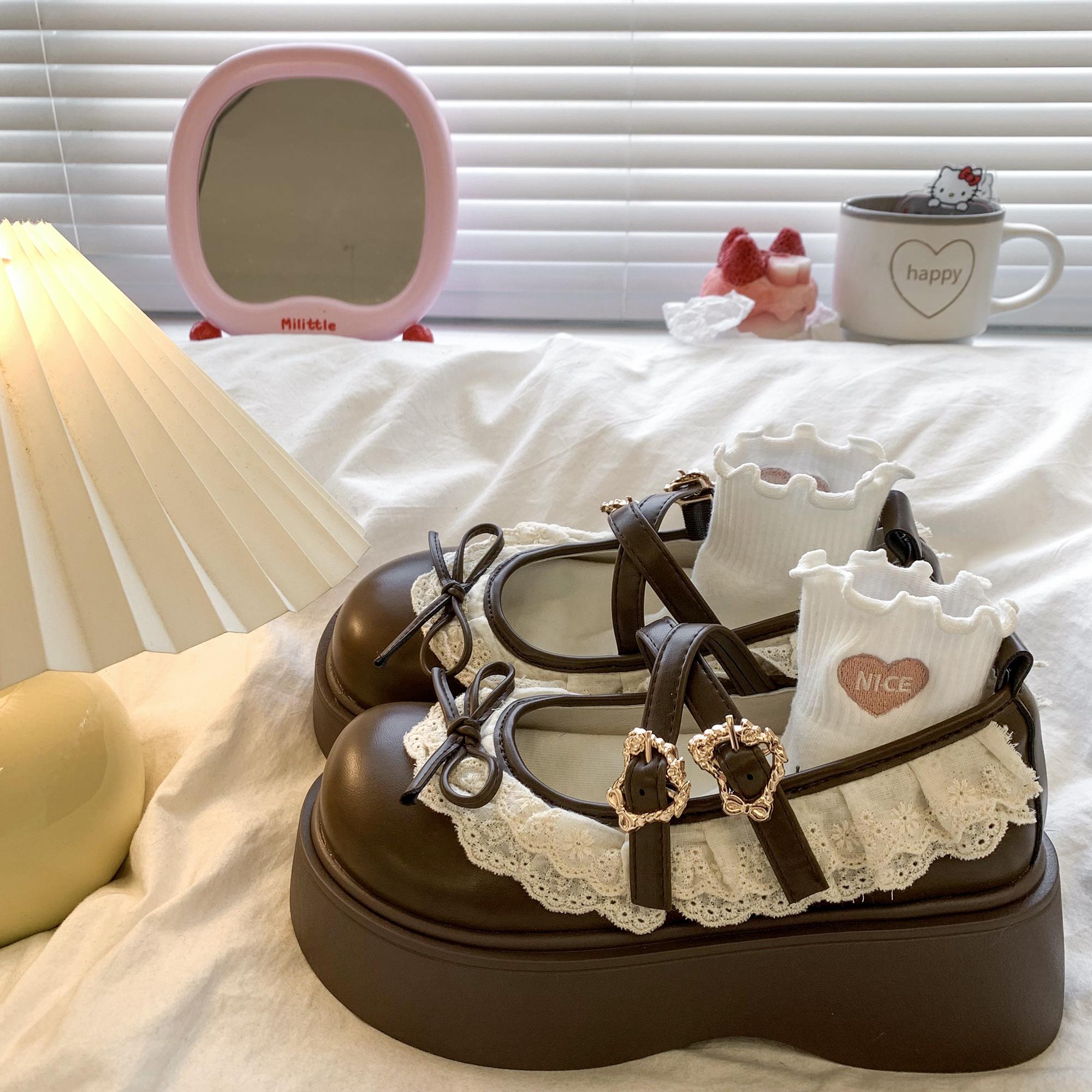 

Туфли Мэри Джейн на платформе для женщин, каблук 45 см, круглый носок, Лолита, готика, японский, корейский стиль, искусственная кожа, черный, коричневый 40 коричневый