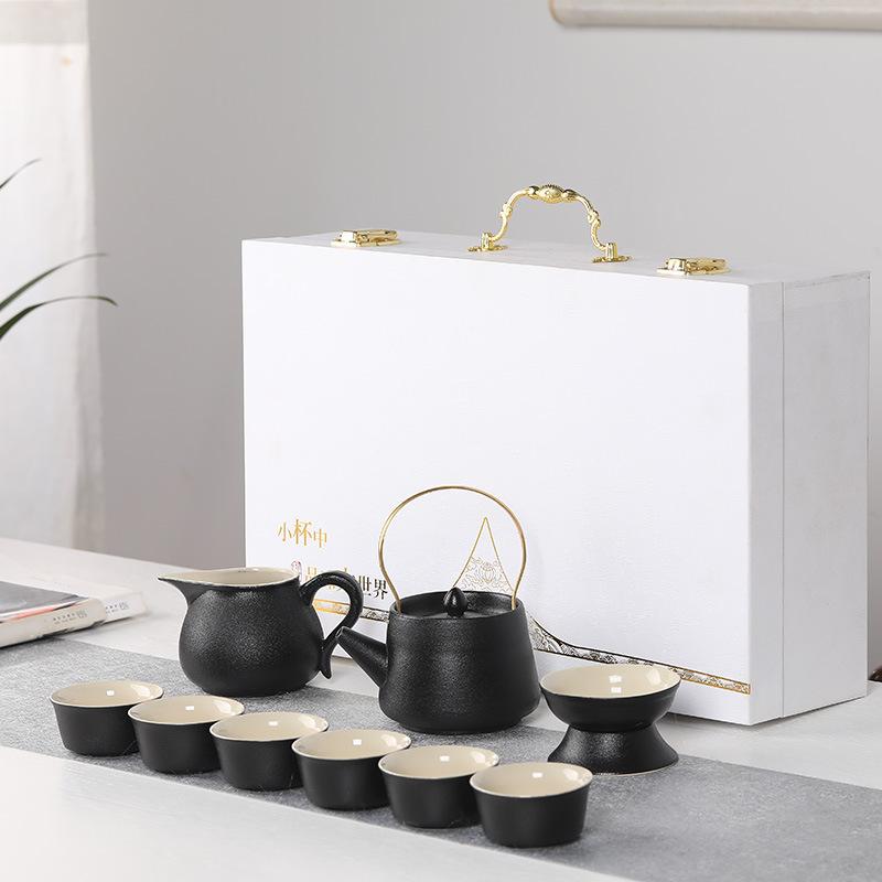 Coarse Pottery 10-Piece Teapot and Teacup Kung Fu Tea Ceramic Complete Household Simple Gift Box Set