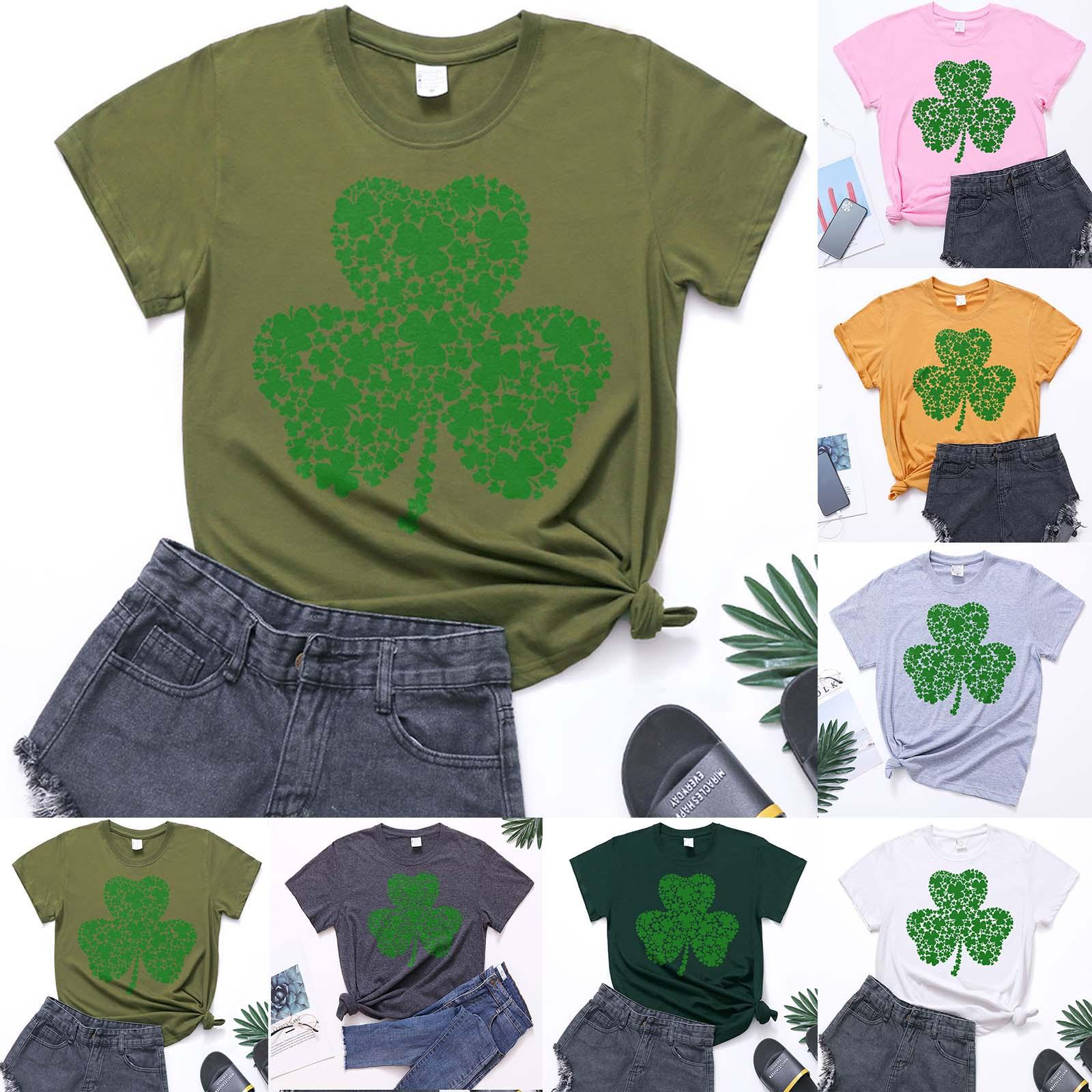 

улица. Женская милая летняя свободная рубашка с короткими рукавами и круглым вырезом в стиле ретро на День Святого Патрика, с короткими рукавами и круглым вырезом спереди