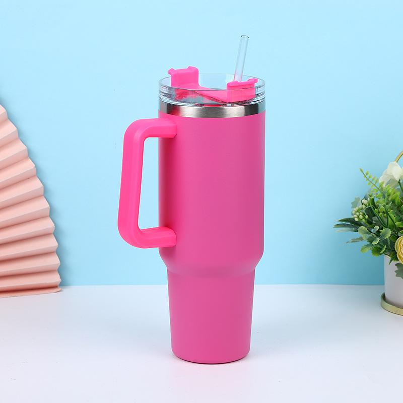 1.2L Large Capacity Car Thermos Cup With Handle And Straw,Double Layer Stainless Steel Vacuum Flasks,Outdoor Travel Water Bottle