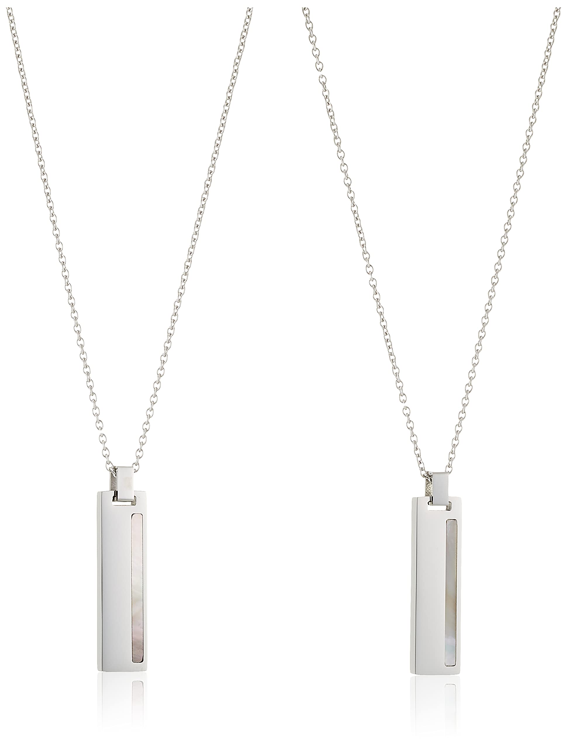 

[La Amore Eterno] Pair Necklaces, Stainless Steel, Black Shell & White Shell Pendant, with Figaro Chain, Women s 45cm, Men s 50cm, sp2-007