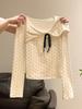 Autumn and Winter Warm German Velvet Long-sleeved Top, Women's Korean Full-printed Polka Dot Bow, Sweet and Thin Bottoming Shirt