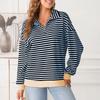 Damen Modisches Gestreiftes Revers Langärmeliges Sportliches Freizeit-Pullover Sweatshirt Oberteil