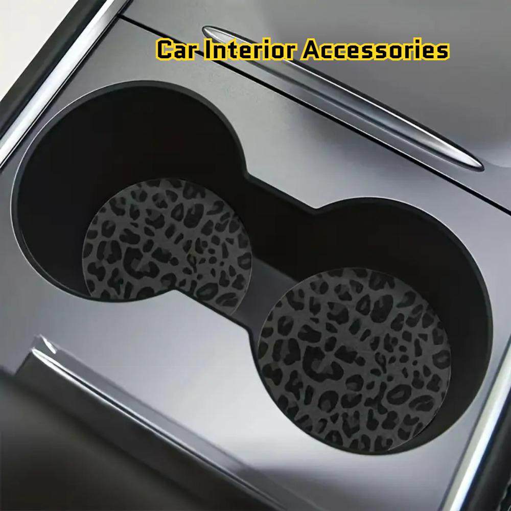 2Pcs Car Cup Coasters - Non-Slip Heat-Resistant Cup Holder Mats Fit Suitable For Dashboard & Console - Leather Car Accessories