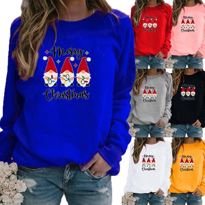 Sonbahar ve Kış Kadın Noel Tema Baskı Kazak Yuvarlak Yaka Uzun Kollu Rahat Kazak Artı Boyutu Üst