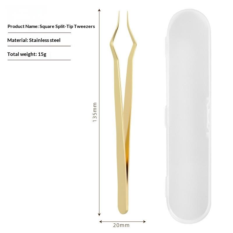 1 Set Stainless Steel Eyelash Extension Tweezers Non Slip Long Handle Ultra Precision Tip For Salon Home Lash Grafting Use