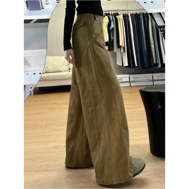 Ladies' Spring and Autumn Vintage Design Jeans High Waist Loose Button Pants