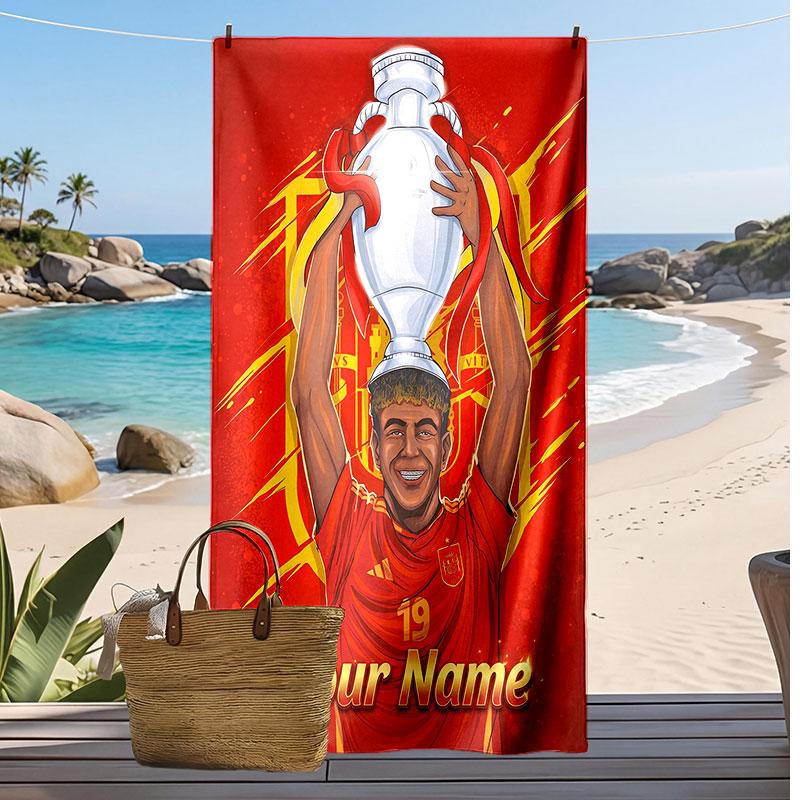 Lamine Yamal Personalisiertes Bedrucktes Strandtuch Fußball Logo Unterstützung Benutzerdefinierter Name Text Saugfähiges Handtuch Für Sport Reisen Besonderes Geschenk