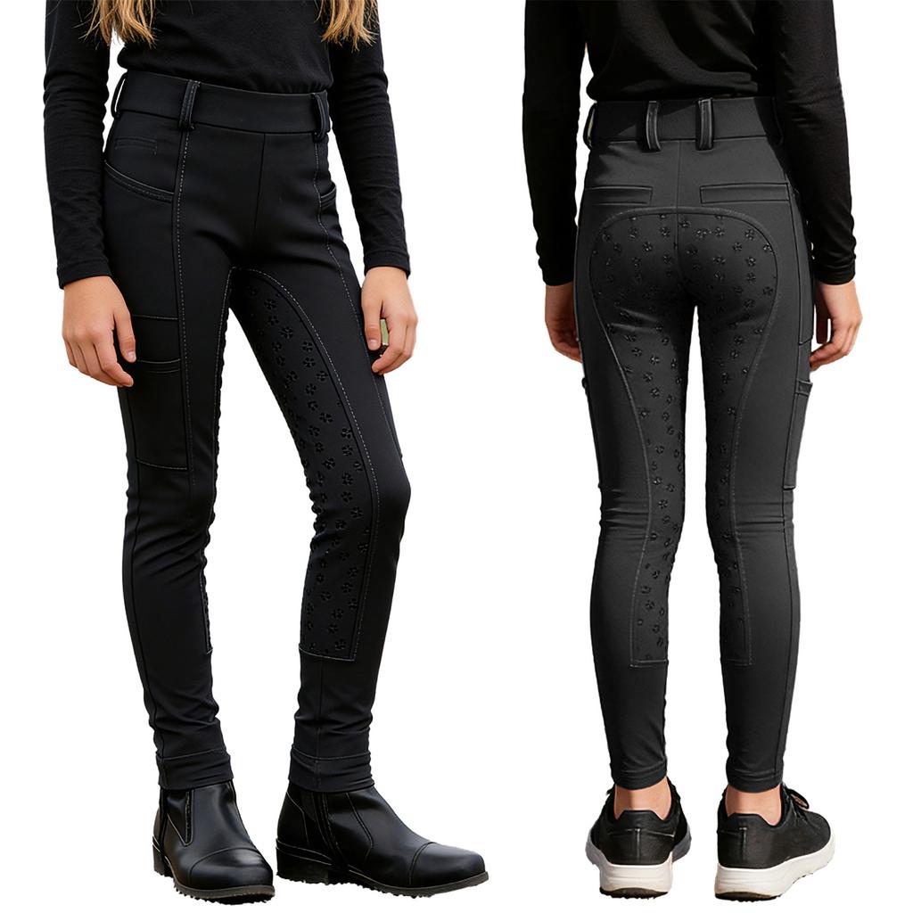 Boys Girls Horseback Riding Leggings Full Seat Anti-slip Breeches with Multiple Pockets for Equestrian Sports Kids