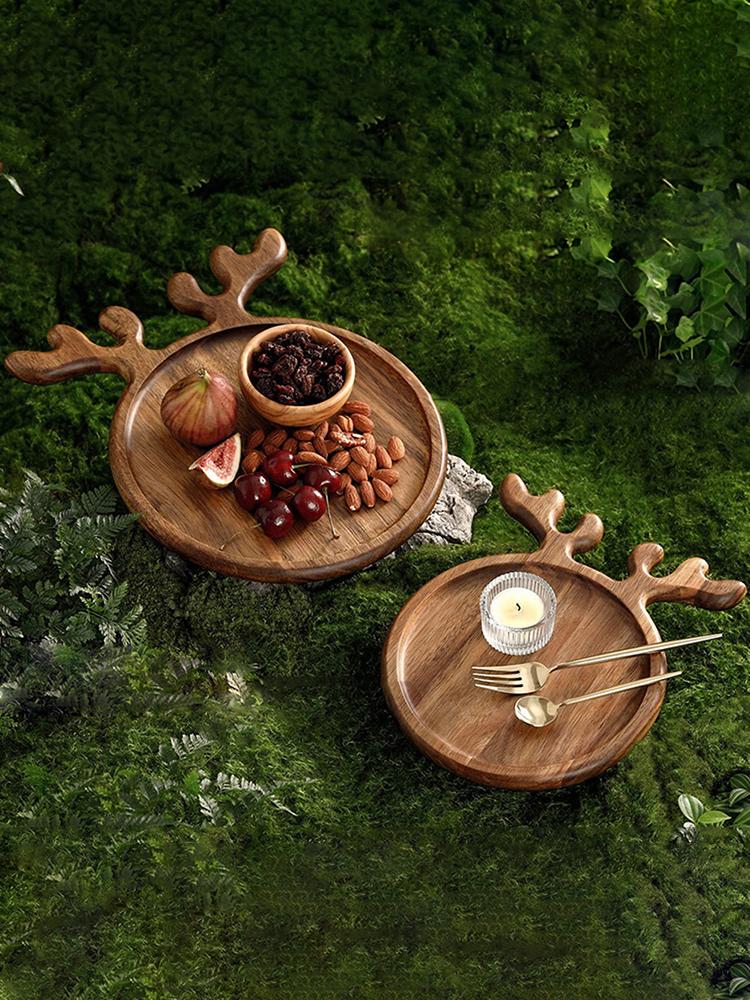 Appetizer Platter Decorative Food Dish Plate with Antler Handle Charcuterie Board Breaded Steak Dinner Plate Dessert Snacks Tray
