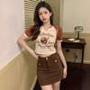 Korean version of the new color-inserted printed short-sleeved T-shirt women's summer V-neck slim-fitting and thin bottoming top women's tide wholesal