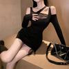 Pure Desire Wind Irregular Sexy Off-the-shoulder Long-sleeved Dress Women's Spring Slim Mesh Yarn Shows Figure Spice Girl Hip-wrap Dress