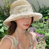 French lace pearl lace-up hollow straw hat 2025 summer new floral big brim sun hat seaside outing