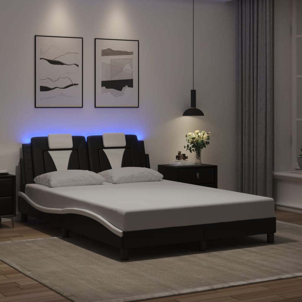 Viana Bed Frame with LED Lights without Mattress Black and White 140x200 cm