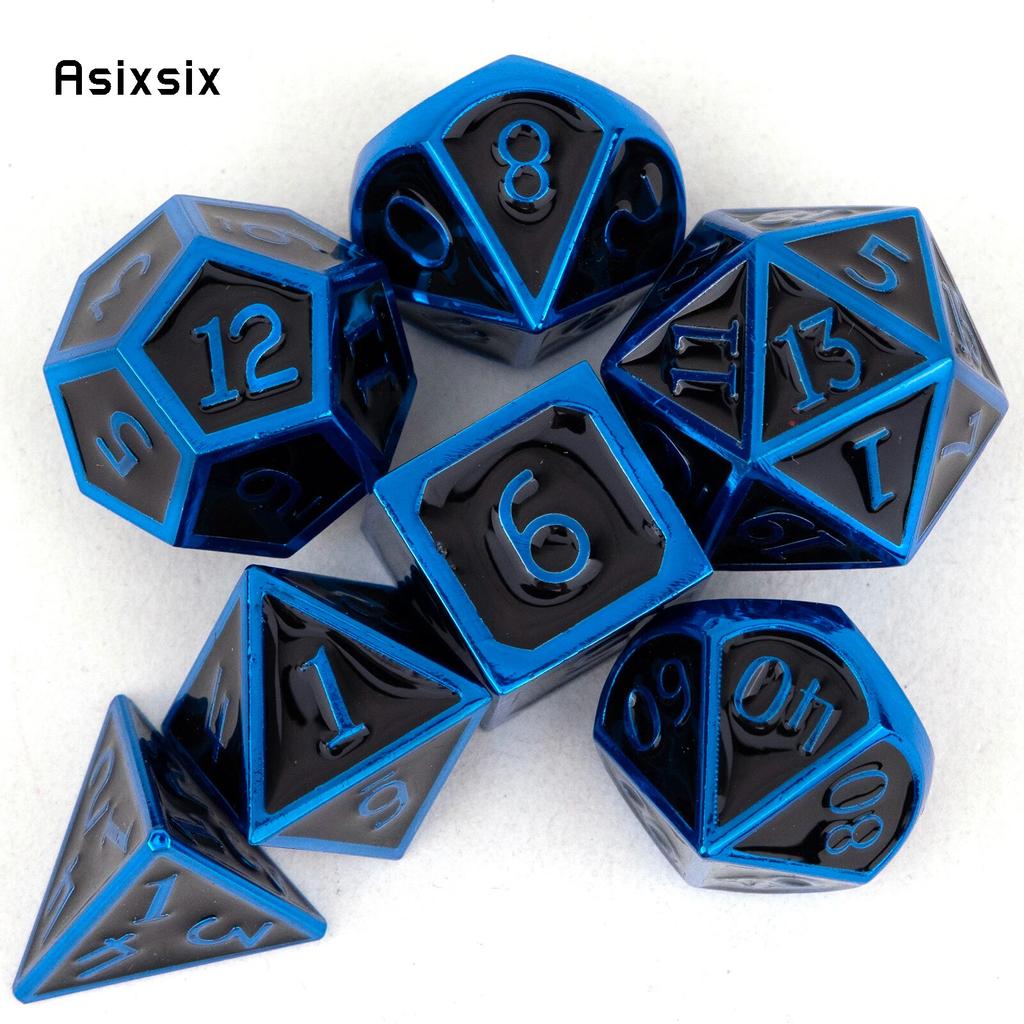 7 Pcs Black Blue  Standard Metal Dice Solid Metal Polyhedral Dice Set Suitable for Role-Playing RPG  Board Game Card Game