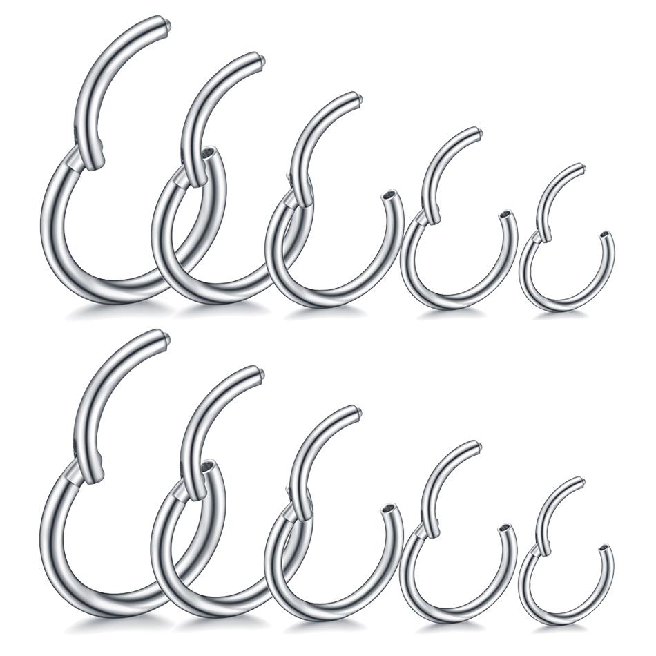 10pcs/lot Steel Hinged Segment Nose Hoop Rings Septum Piercing Daith Hoop Earring Lip Cartilage Piercings Women Jewelry 14G-20G