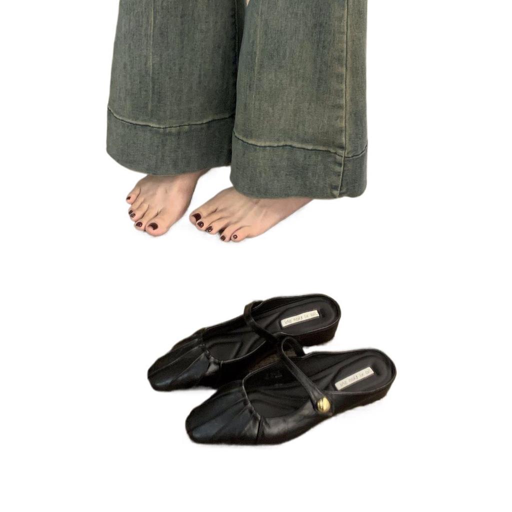 Silver bag head half slippers women's shoes wear 2025 new summer French Mary Jane half a word with single shoes