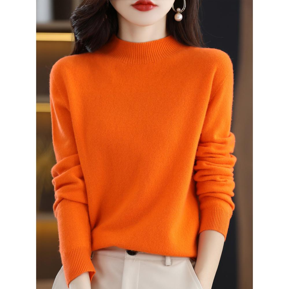 Autumn Winter Seamless Short Semi High Neck Loose Base Pullovers Knitted Women's Clothing Sweater for First-line Ready Sweaters