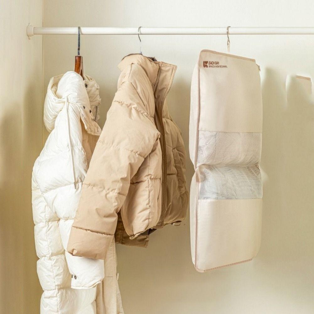 Mesh Hanging Clothes Organizer Large Capacity Space Saving Clothes Hanger Bag Visible with Hook Clothing Storage Bag Wardrobes
