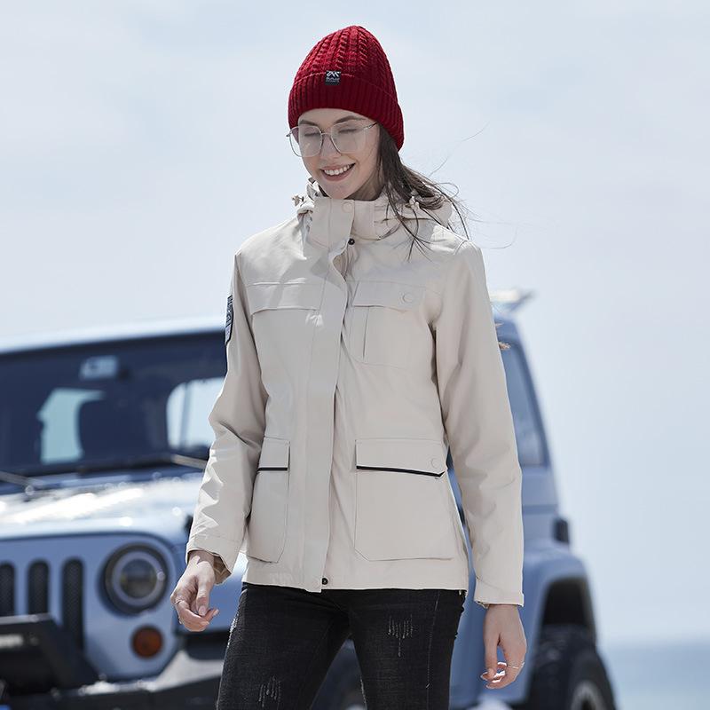Women's Outdoor Three-in-one Detachable Autumn and Winter Pile Warm Mountaineering Clothing Windproof Breathable Coat for Men
