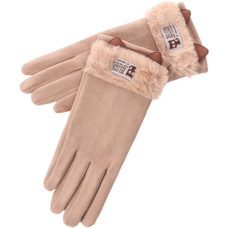 Women's Winter Touchscreen Fleece-Lined Gloves: Windproof, Frostproof, Cute Suede Design for Cold Protection