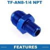 Ein ABSOPRO Reduzier-Schlauchanschluss-Adapter mit Bördelanschluss TF AN8 1/4 NPT Kraftstoffleitungsverbinder Aluminium Blau