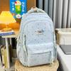 Schoolbag Japanese Fresh Color Sea Salt Blue Plaid Floral Schoolbag Female Sweet Atmosphere Junior and High School Girls Backpack