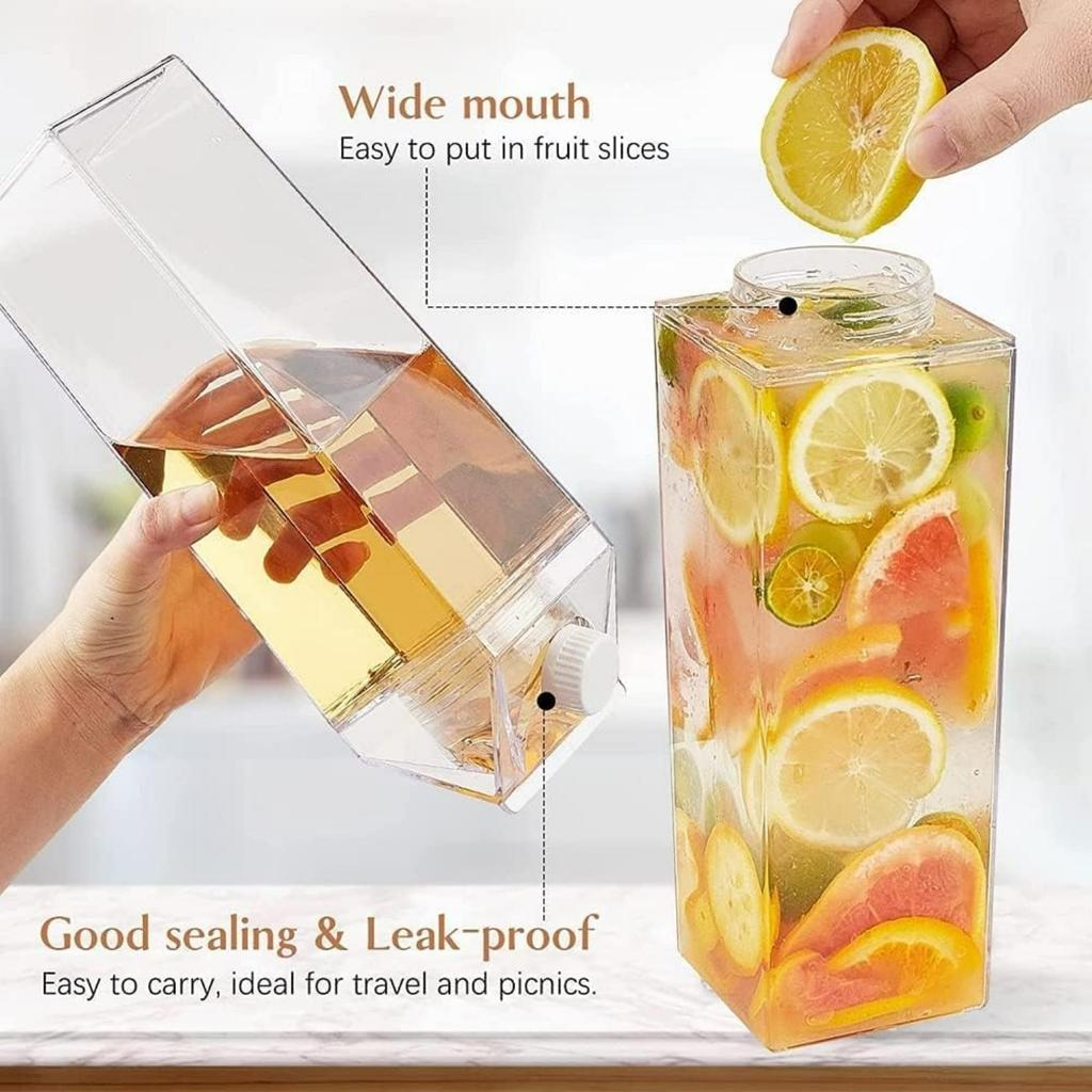 Milk Carton Water Bottles 17oz/500ml Leak Proof Plastic Water Bottle Reusable BPA Free Sports Water Bottle Carton Shaped Juice Milk Bottle for Gym