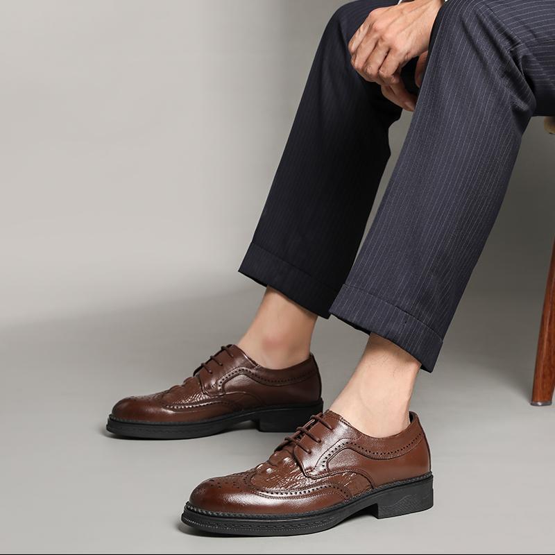 Luksusowe skórzane buty męskie Gentleman styl retro Na imprezę Dorosły Do pracy Biuro Czarne buty Brogsy hombre