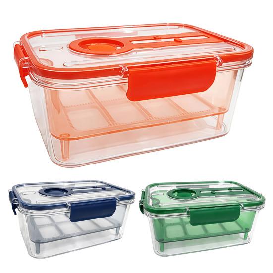 Odor Proof Storage Box Crisper Box, with Mesh Drain Strainer, Tofu Whey Greek Yogurt Maker Separation Food Container, for Fresh Fruit Vegetable
