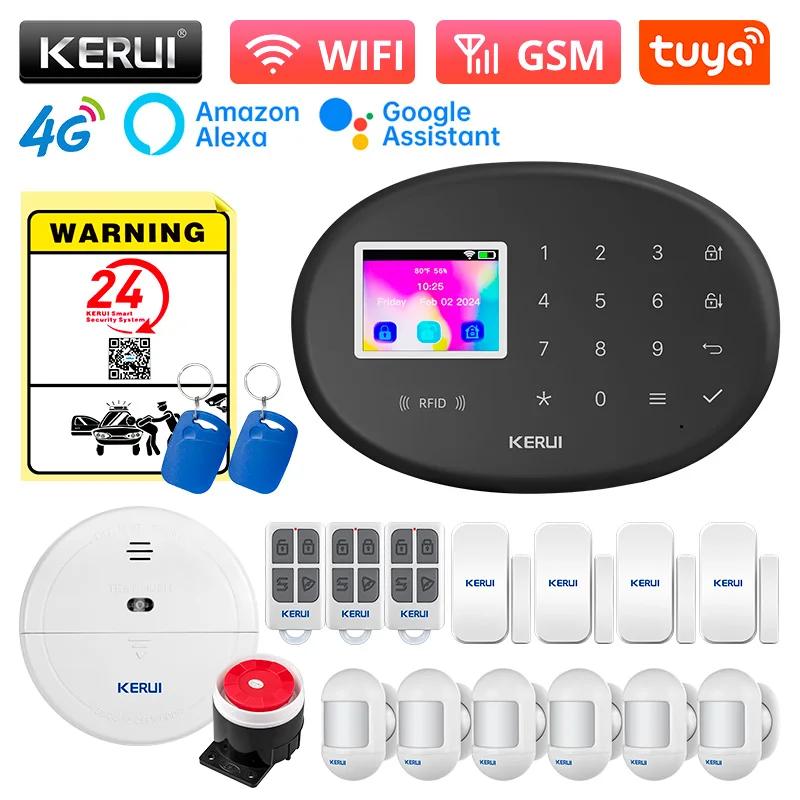 KERUI WiFi + 4G/2G Home Security Alarm System with PIR Motion Detector Door Sensor Tuya Smart Burglar Alarms Wireless Zones W204