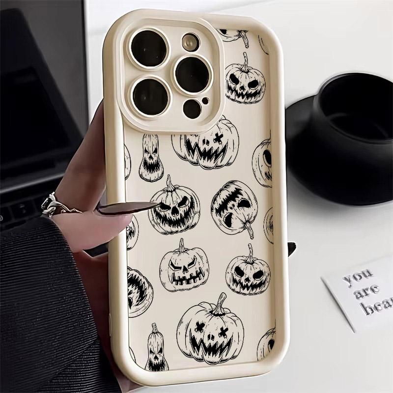 Halloween Black Horror Art Silicone Phone Case For iPhone 17 Pro 14 15 Plus 11 12 13 16 Pro Max Coque 16E 17AIR Shockproof Cover