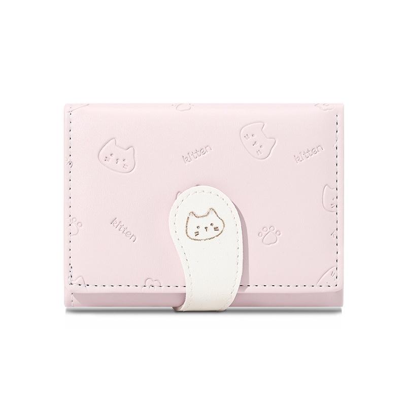 

Cute Cat Print Pu Leather Wallet Short Multiple Card Slots Coin Purse Buckle Clasp Money Bag Stylish Compact Coin Pouch