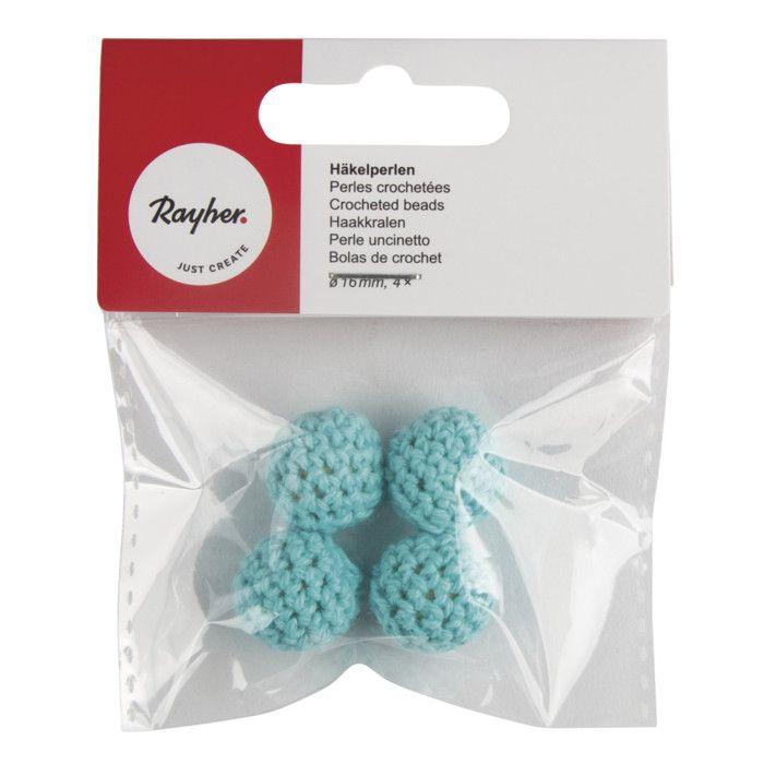 Perles en crochet - Rayher - 16 mm - Bleu Turquoise - Lot de 4 pcs - Accessoires bébé