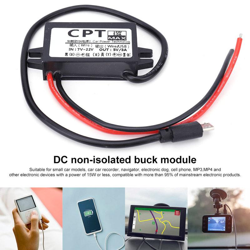 12V To 5V 3A 15W Car Power Regulator Wire Interface CPT Car Power Converter Output Power Adapter