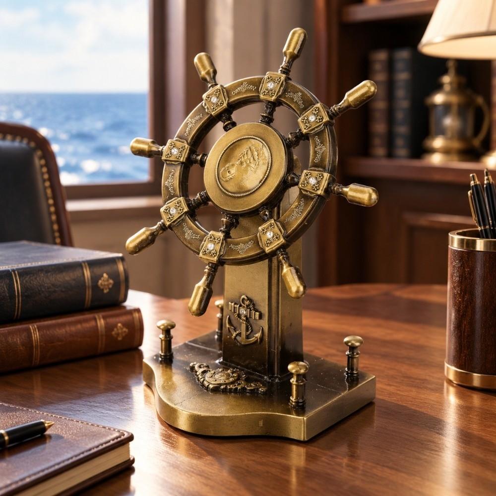 1PCS Glossy Ship Wheel Statue Retro Style Boat Steering Model Nautical Rudder Ornament Homes