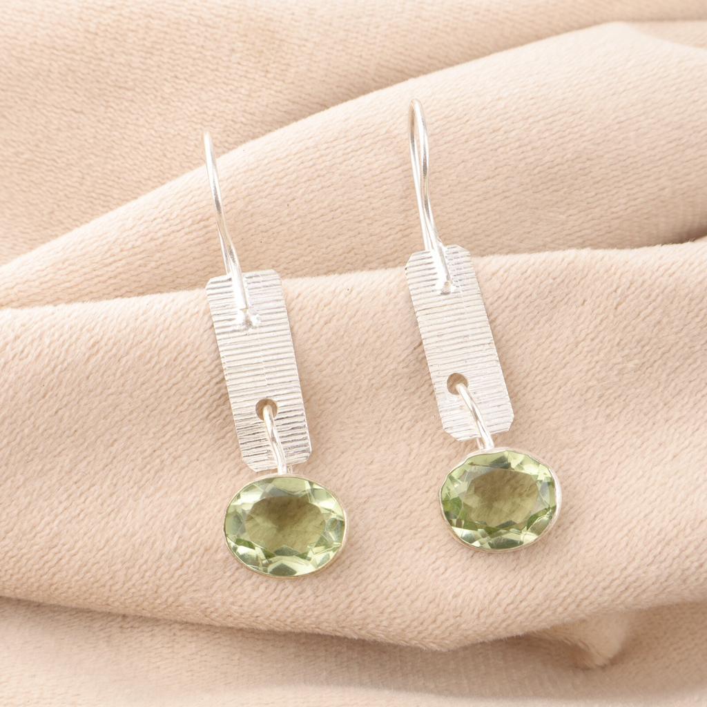 Green Amethyst Gemstone 925 Fine Silver Jewelry Designer Handmade Earrings 1.9" EE-168-12