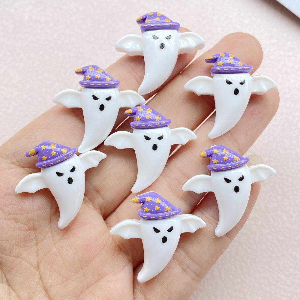 10Pcs New Cute Resin Cartoon Halloween Ghost, Pumpkin Series Flat Back Scrapbooking DIY Jewelry Craft Decoration Accessories