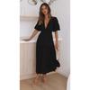 2025 Summer Deep V-neck Puff Short Sleeve Fashion Women Dress New Elegant Solid Color Loose Party Medium and Long Dress Women Slim Fit Women Clothing