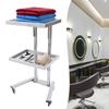 2-Tier Rolling Tray with Wheels, Stainless Steel Hair Salon Trolley with Storage Tray, Silver
