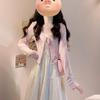 White Camisole Dress & Pink Knit Cardigan Set for Female Students - Early Autumn Style